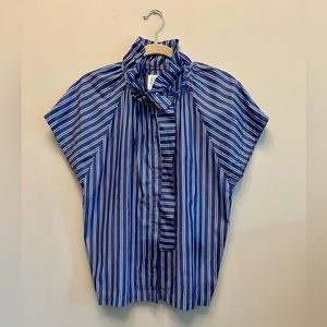 A Shirt Thing Striped Ruffle Neck Top